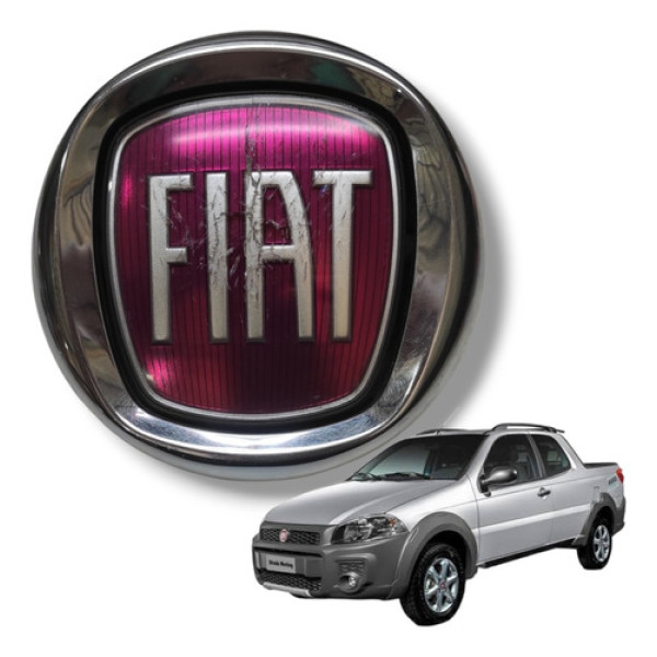 Emblema Fechadura Tampa Fiat Strada 2013 A 2018 Original Vermelho Preto Cromado
